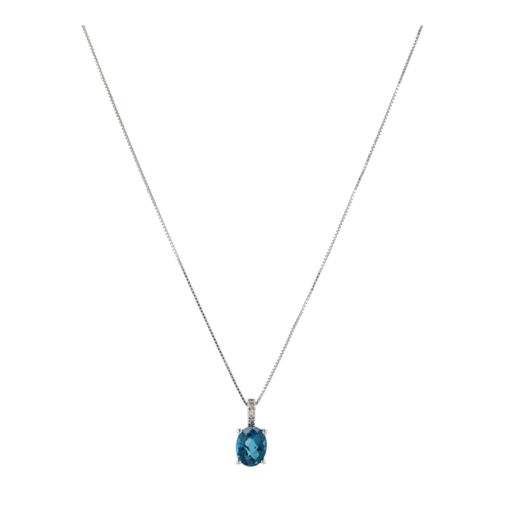 10K White Gold Blue Topaz Pendant Necklace – Image 1