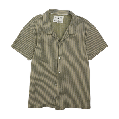Green Striped Short Sleeve Button Down
