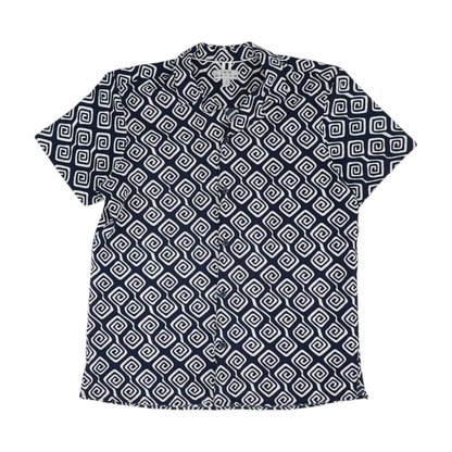 Navy Abstract Short Sleeve Button Down