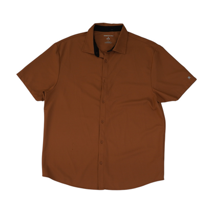 Orange Solid Short Sleeve Button Down