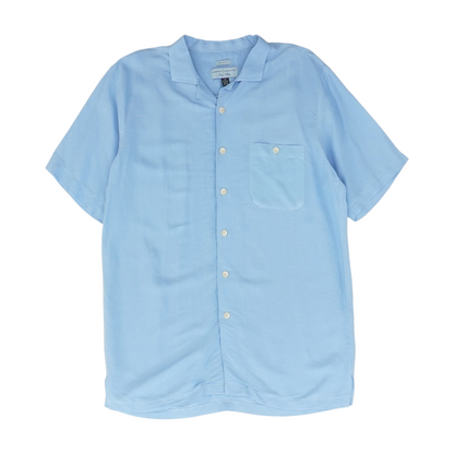Blue Tall Solid Short Sleeve Button Down