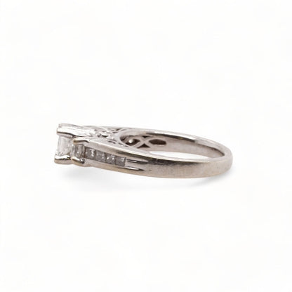 14K White Gold Three Stone Princess Cut Diamond Engagement Ring