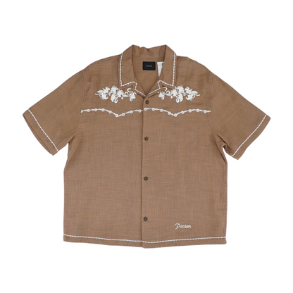 Brown Solid Short Sleeve Button Down