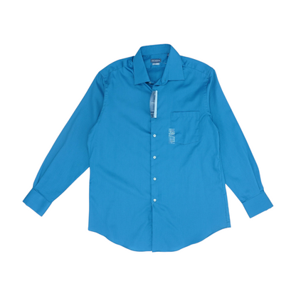 Blue Solid Long Sleeve Button Down