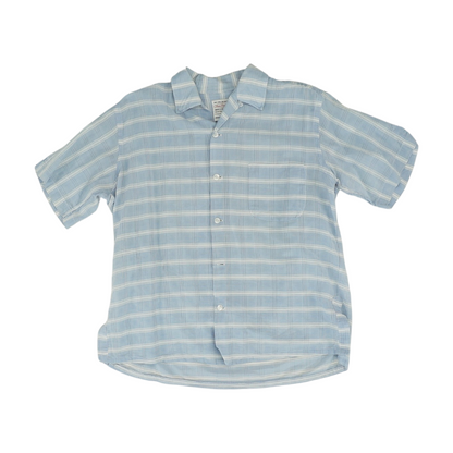 Blue Solid Short Sleeve Button Down