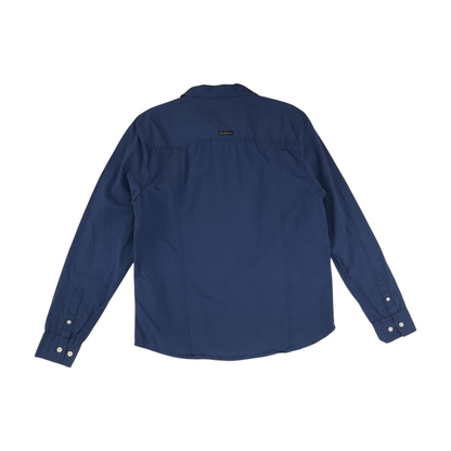 Blue Solid Long Sleeve Button Down