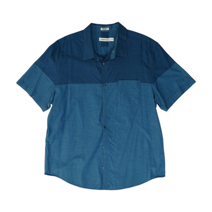 Blue Solid Short Sleeve Button Down