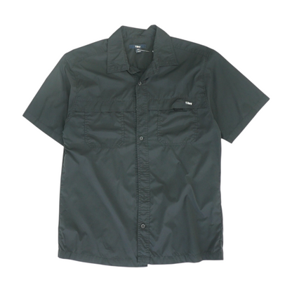 Black Solid Short Sleeve Button Down