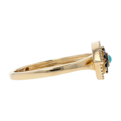 14K Gold Diamond, Sapphire, And Turquoise Eye Motif Cocktail Ring