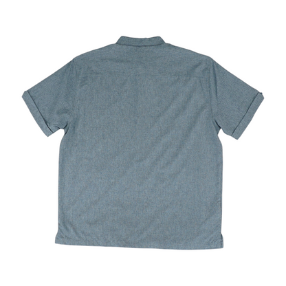 Blue Solid Short Sleeve Button Down