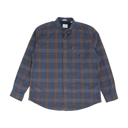 Navy Plaid Long Sleeve Button Down
