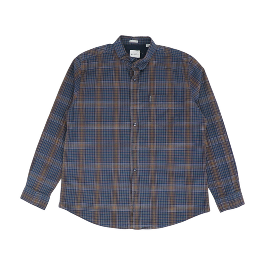 Navy Plaid Long Sleeve Button Down
