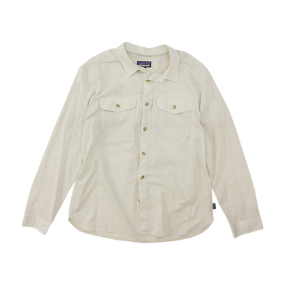 Beige Solid Long Sleeve Button Down