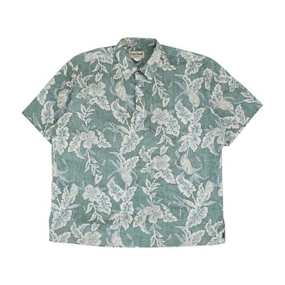 Green Floral Short Sleeve Button Down