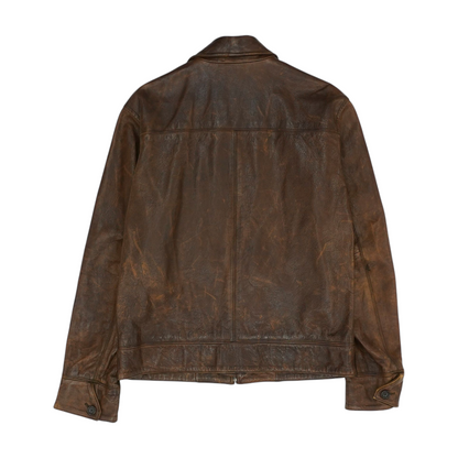 Brown Solid Leather Jacket