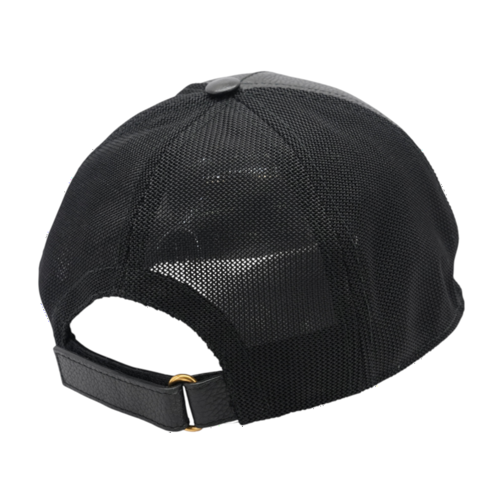 Black Leather Vintage Logo Web Stripe Baseball Cap
