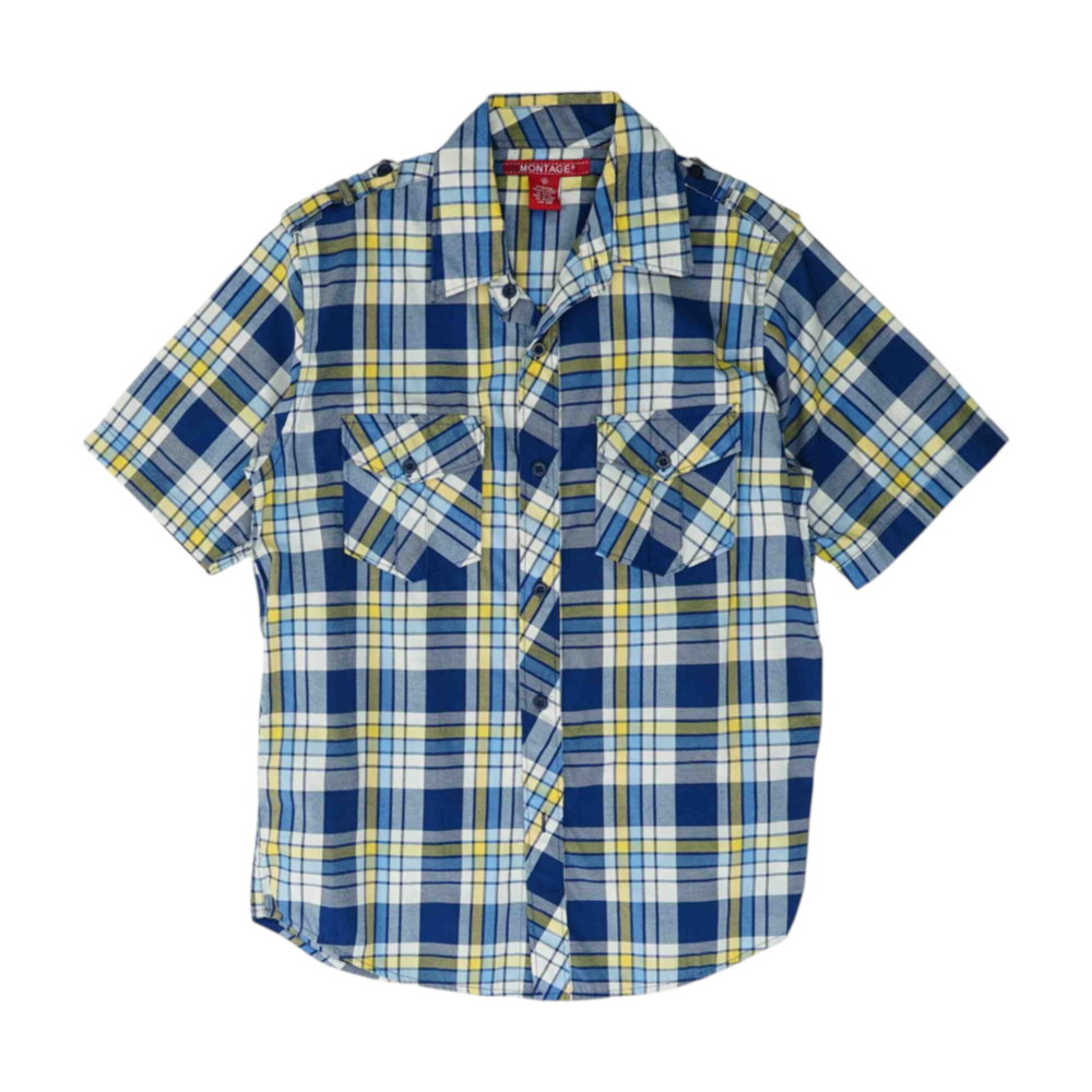 Navy Plaid Short Sleeve Button Down