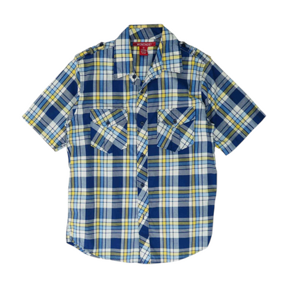 Navy Plaid Short Sleeve Button Down