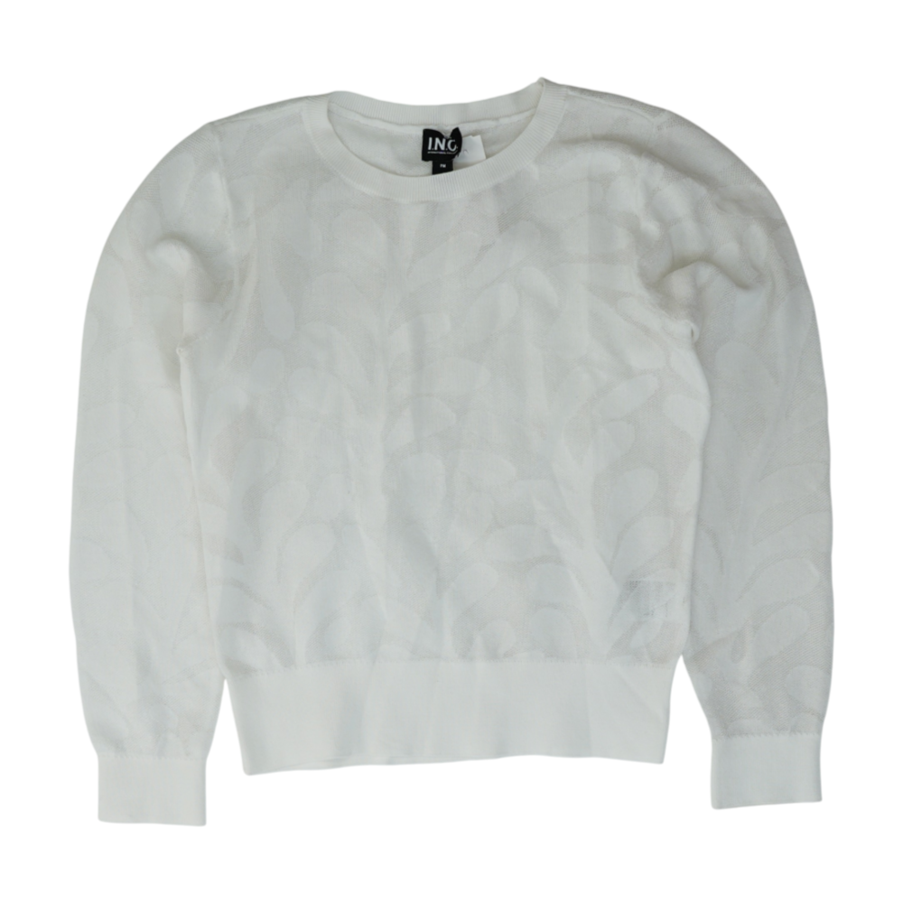 INC International Concepts White Petite Print Pullover Sweater – Image 1