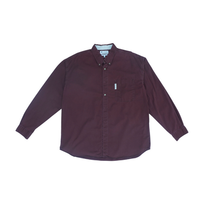 Maroon Solid Long Sleeve Button Down