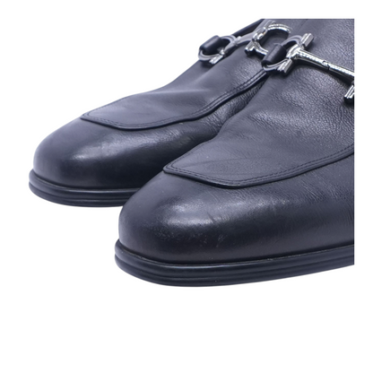 Leather Loafer with Gancini Ornament in Black