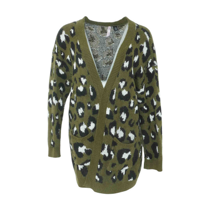 Green Animal Print Cardigan Sweater