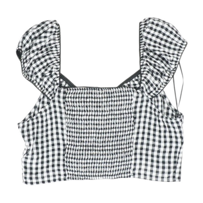 Black Check Cropped Blouse
