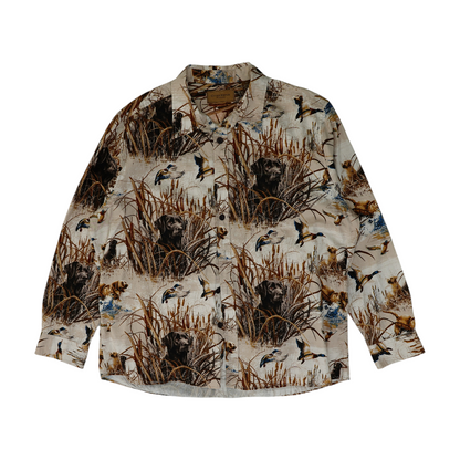 Beige Graphic Long Sleeve Button Down