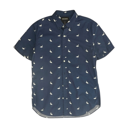 Navy Print Short Sleeve Button Down