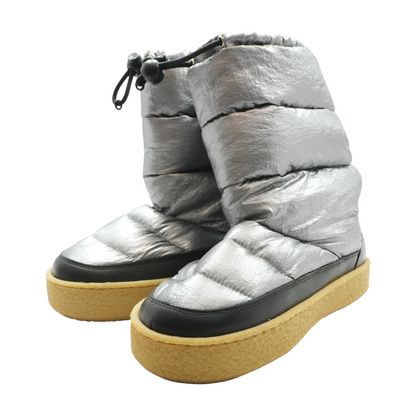 Silver Quilted Puffer Ankle Boots