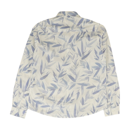 White Print Long Sleeve Button Down