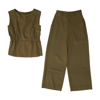 Olive Solid Pant Set