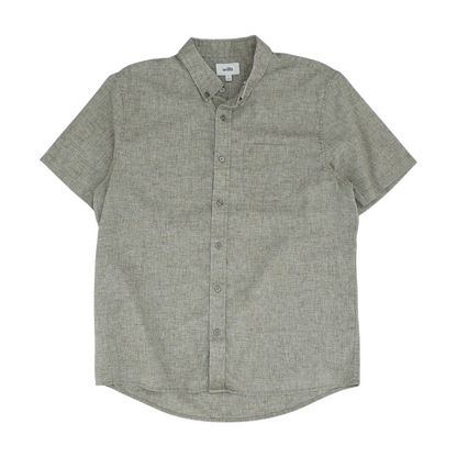 Green Solid Short Sleeve Button Down