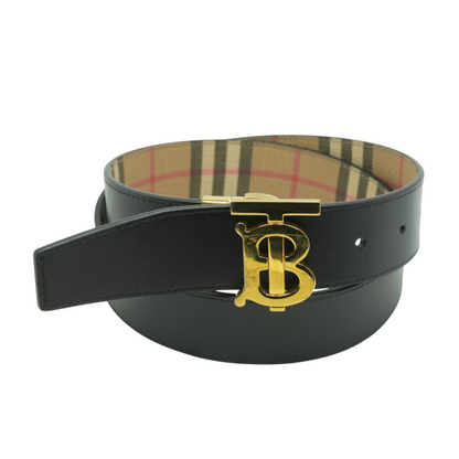 Reversible Check TB Monogram Belt in Archive Beige Check/Smooth Black Leather