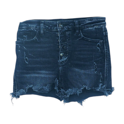 Black Solid Denim Shorts
