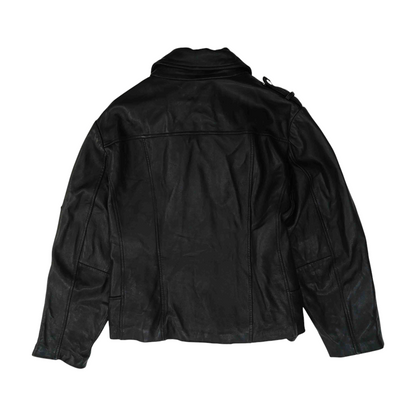 Black Plus Size Solid Leather Jacket