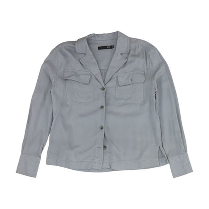 Blue Solid Long Sleeve Button Down