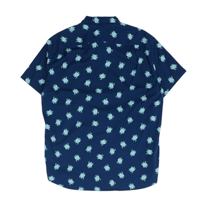 Navy Print Short Sleeve Button Down