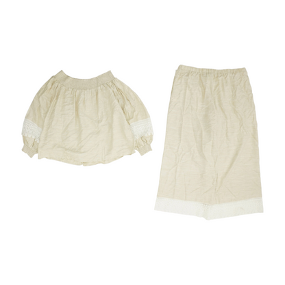 Cream Solid Pant Set