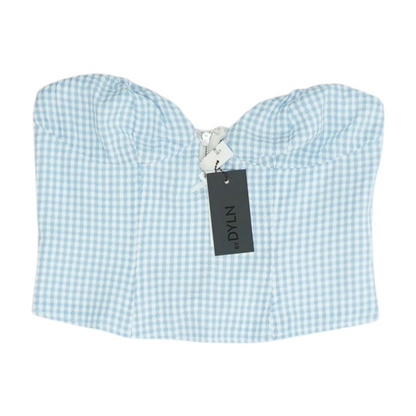 Blue Check Cropped Blouse