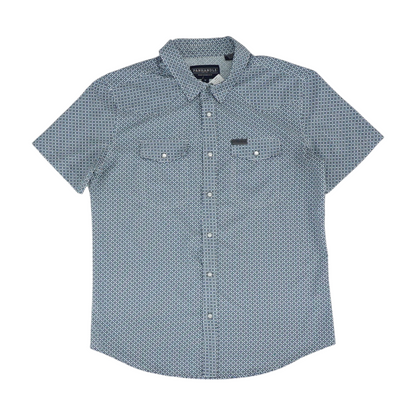 Blue Geometric Short Sleeve Button Down