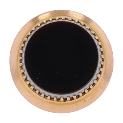 14K Gold Flat Round Black And White Stone Signet Ring