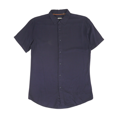 Navy Solid Short Sleeve Button Down