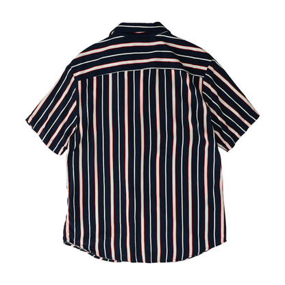 Navy Striped Short Sleeve Button Down