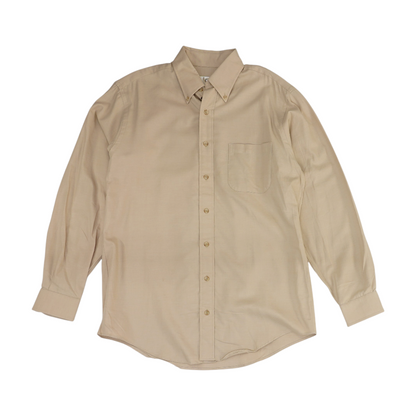 Beige Solid Long Sleeve Button Down