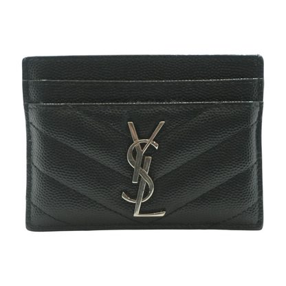 Black Cassandre Matelasse Card Case in Grain De Poudre Leather