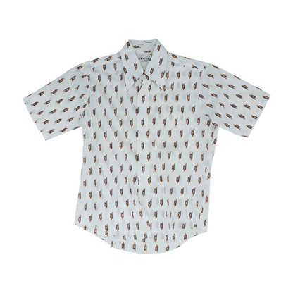 Vintage White Graphic Short Sleeve Button Down