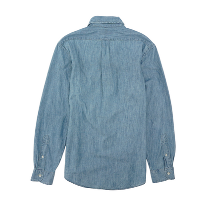 Blue Solid Long Sleeve Button Down