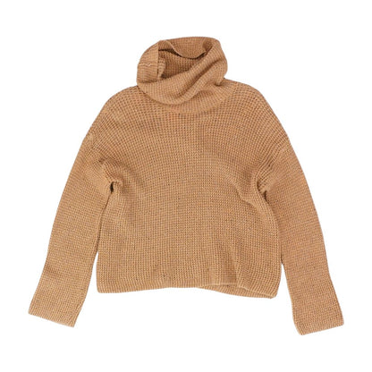 Brown Solid Turtleneck Knit Top