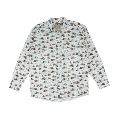 White Print Long Sleeve Button Down